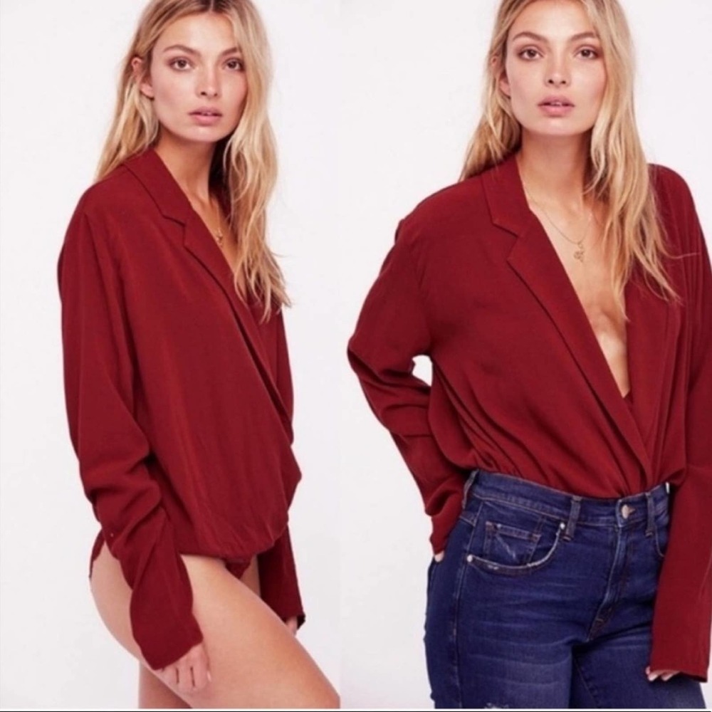 Intimately Free People Elsa Lace Bodysuit Terracotta V Neck